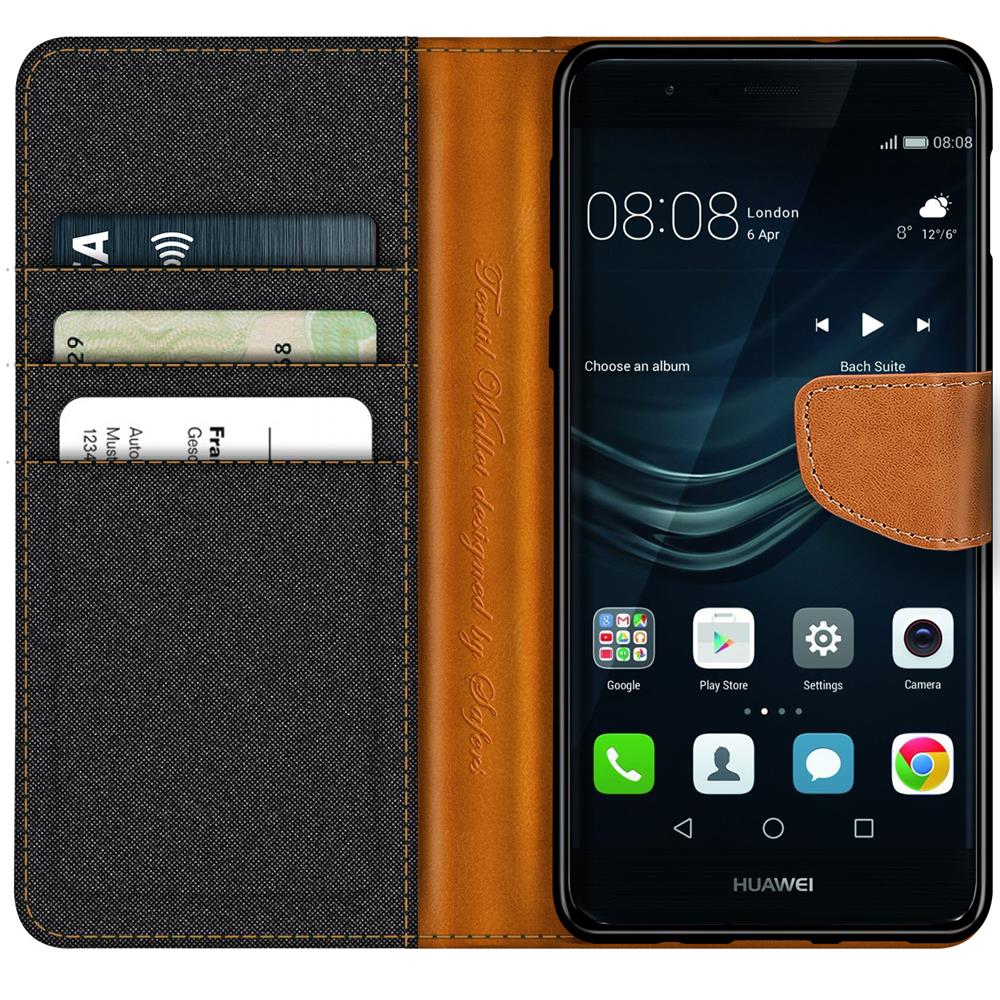 Textil Wallet für Huawei P9 Lite in Schwarz