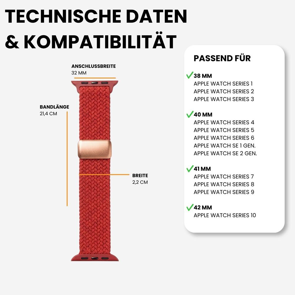 Loop Nylonarmband für Apple Watch 1-11/SE1-3 - 38/40/41/42mm in Rot - Universal