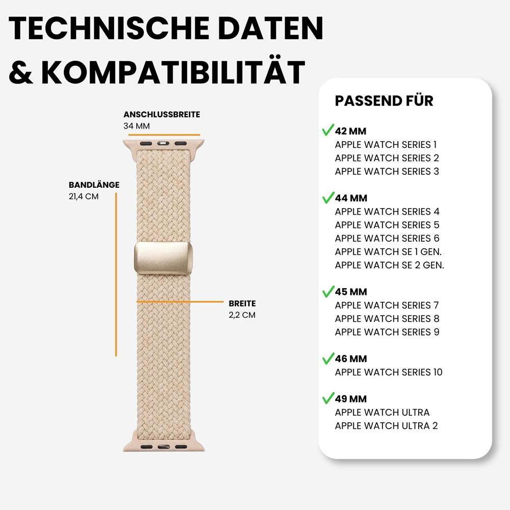 Loop Nylonarmband für Apple Watch 1-11/SE1-3/Ultra1-3 - 42/44/45/49mm in Perlbeige - Universal