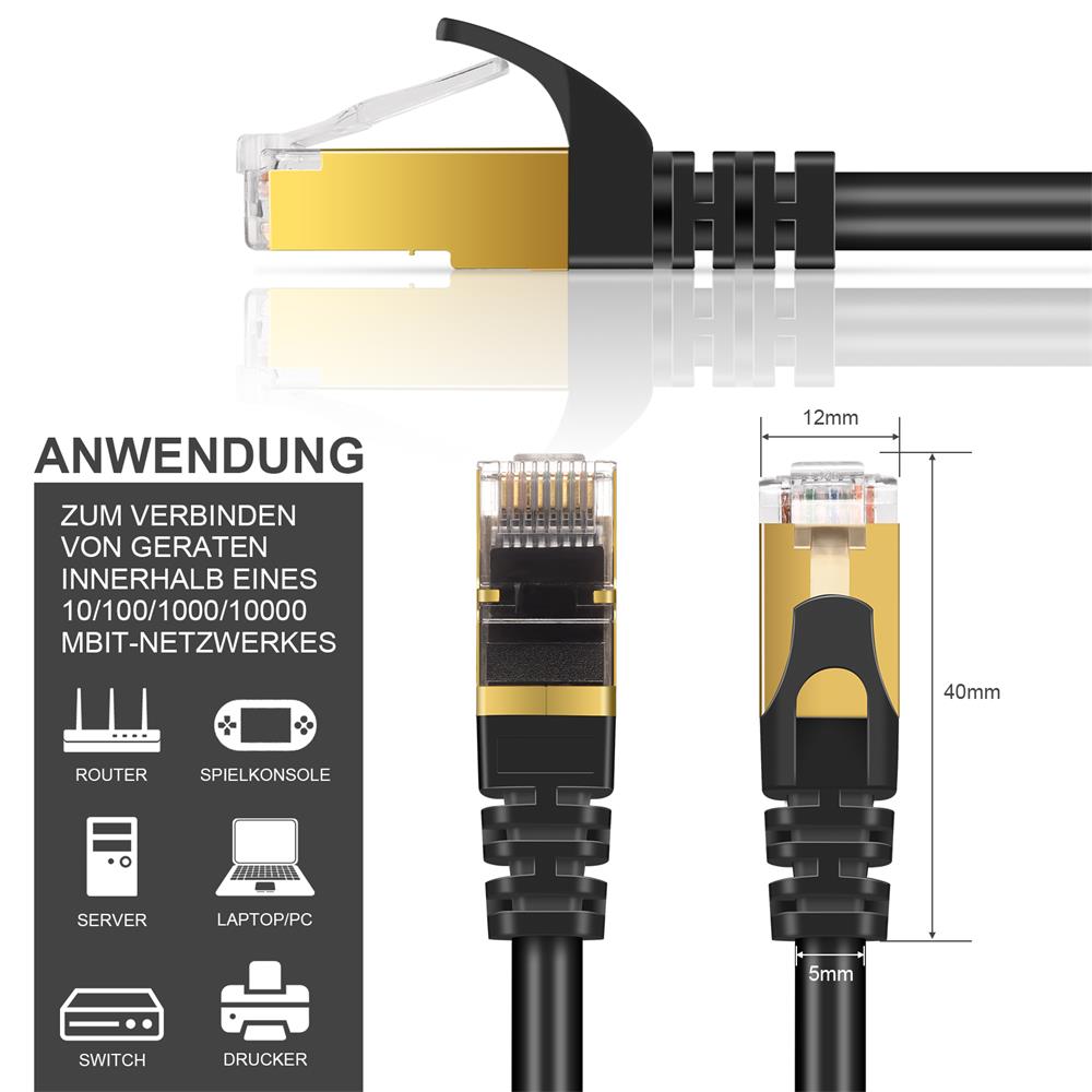 Patch RUND Kabel Cat7 - PC-700A - 8M in Schwarz