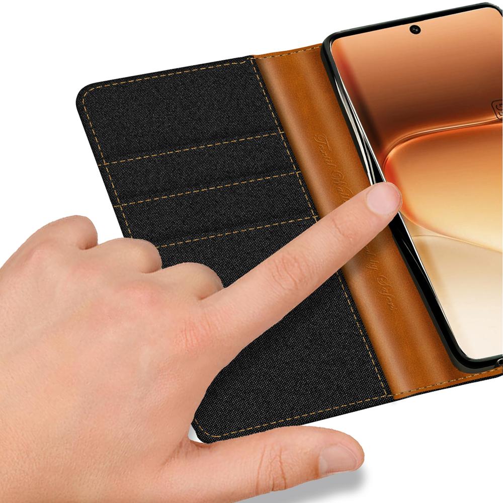 Textil Wallet für Honor 600 Pro in Schwarz