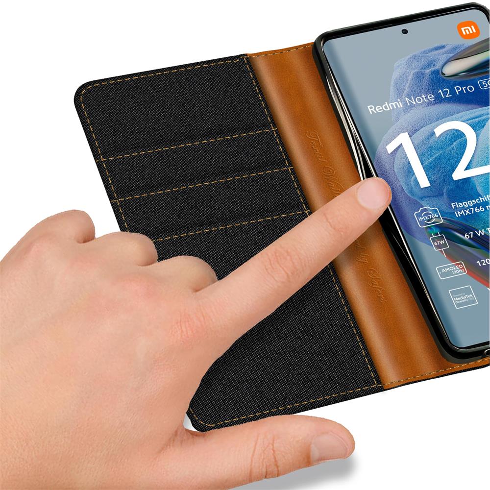 Textil Wallet für Xiaomi Redmi Note 12 Pro 5G in Schwarz