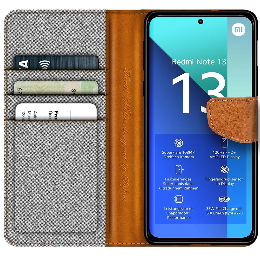 Textil Wallet für Xiaomi Redmi Note 13 (4G) in Grau