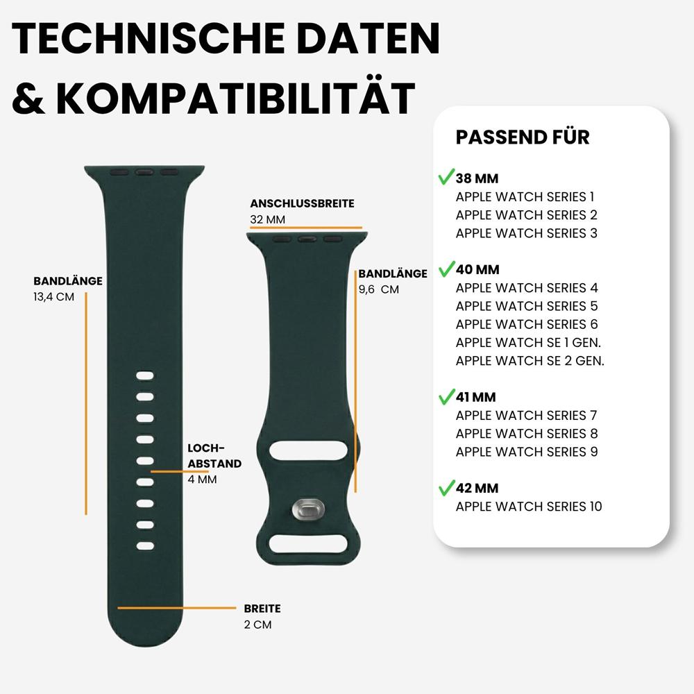 Silikonarmband Butterfly Apple Watch 1-11/SE1-3 - 38/40/41/42mm in Tannengrün - Größe L
