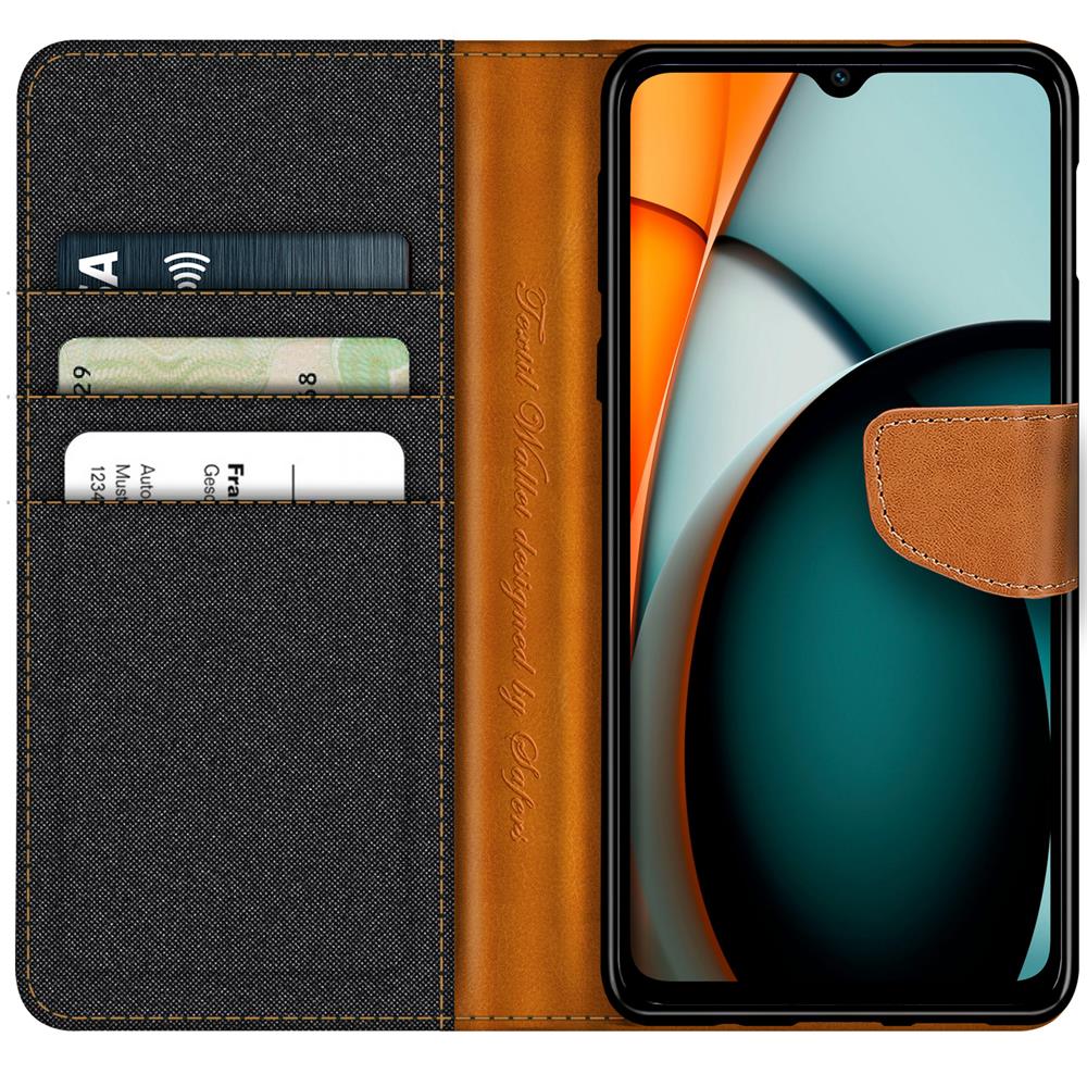 Textil Wallet für Xiaomi Redmi A3 in Schwarz