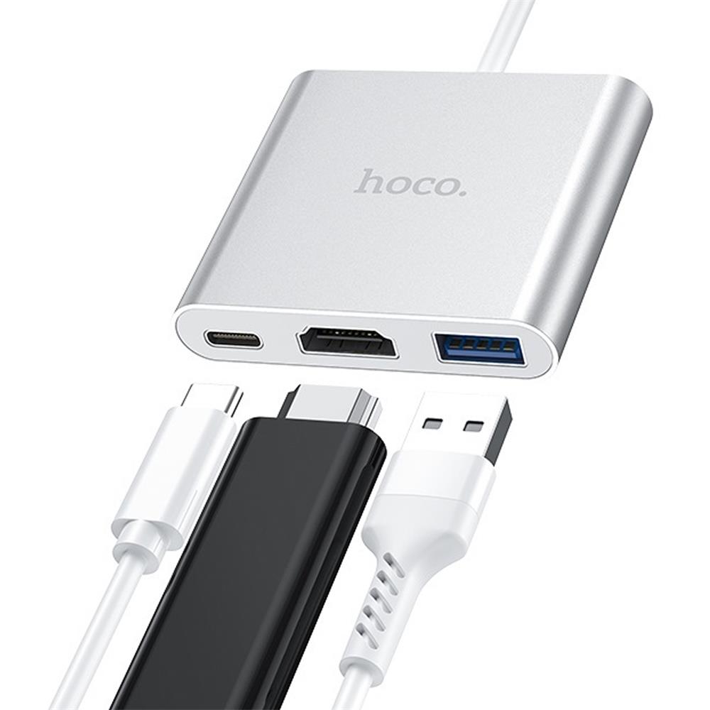 Hoco HB14 Hub Typ C USB 3.0 HDMI in Silber
