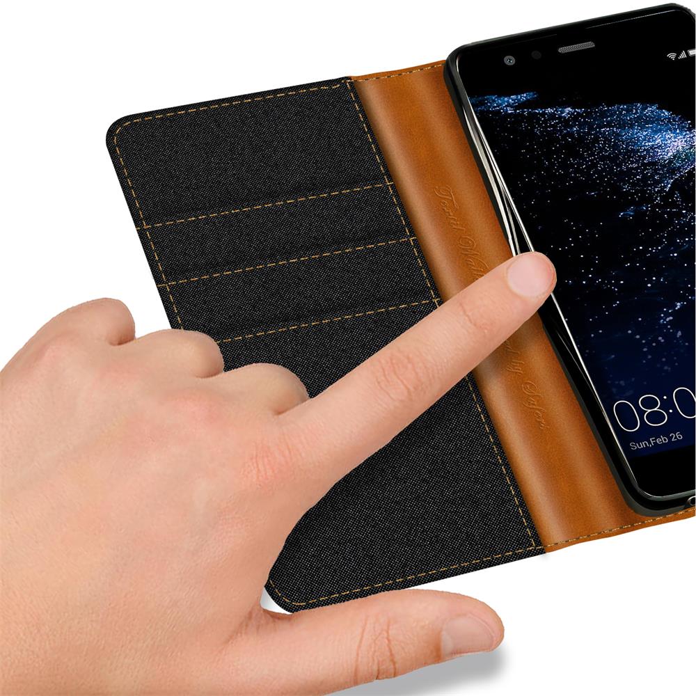 Textil Wallet für Huawei P10 Lite in Schwarz