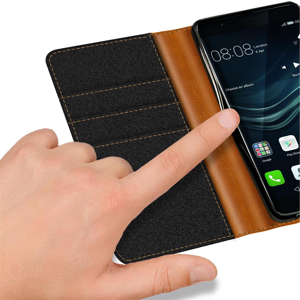 Textil Wallet für Huawei P9 Lite in Schwarz