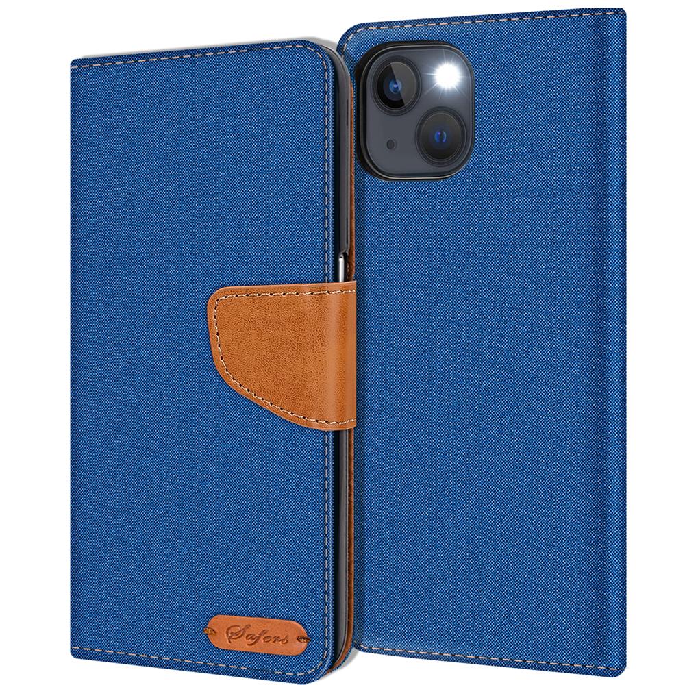 Textil Wallet für Apple iPhone 15 Plus in Blau