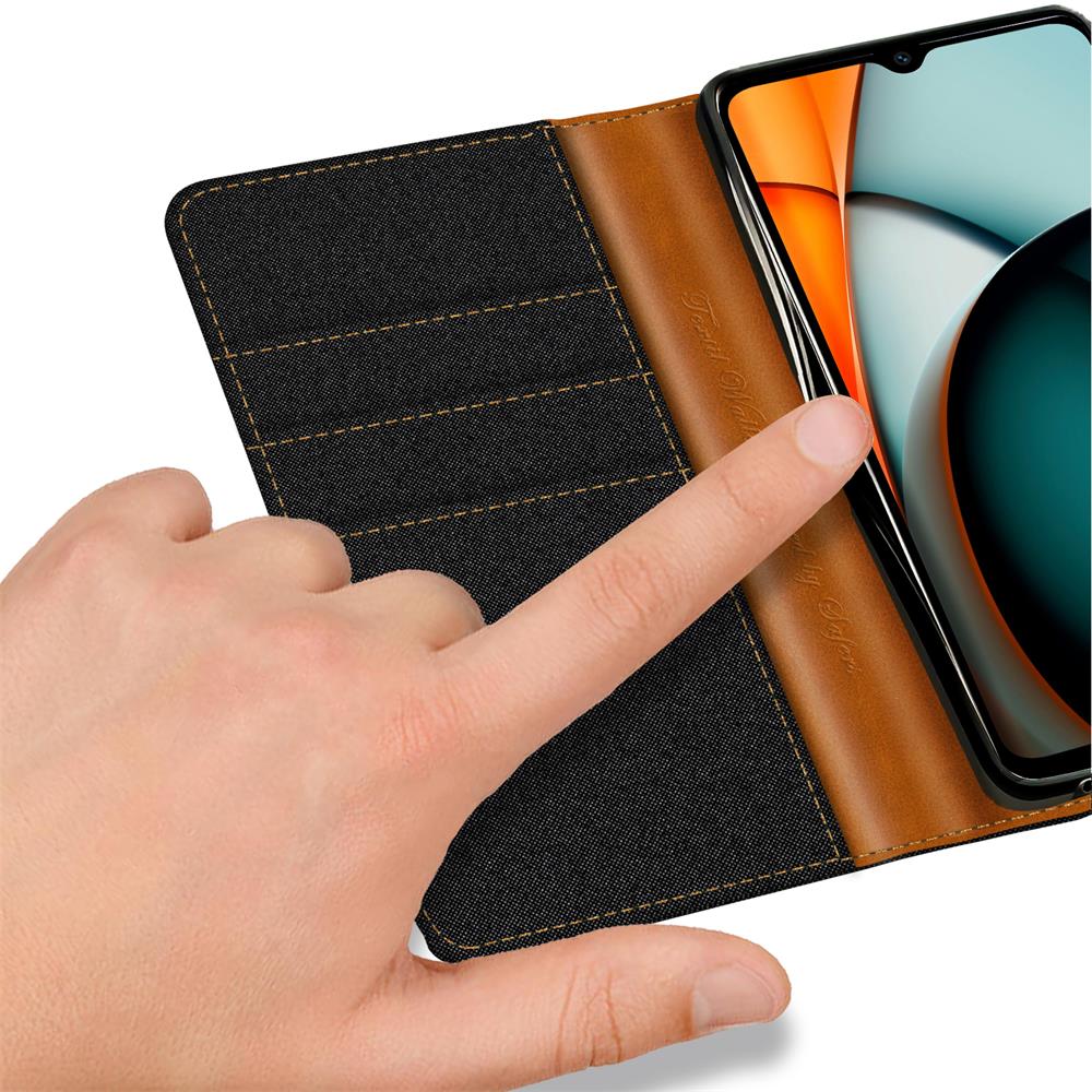 Textil Wallet für Xiaomi Redmi A3 in Schwarz