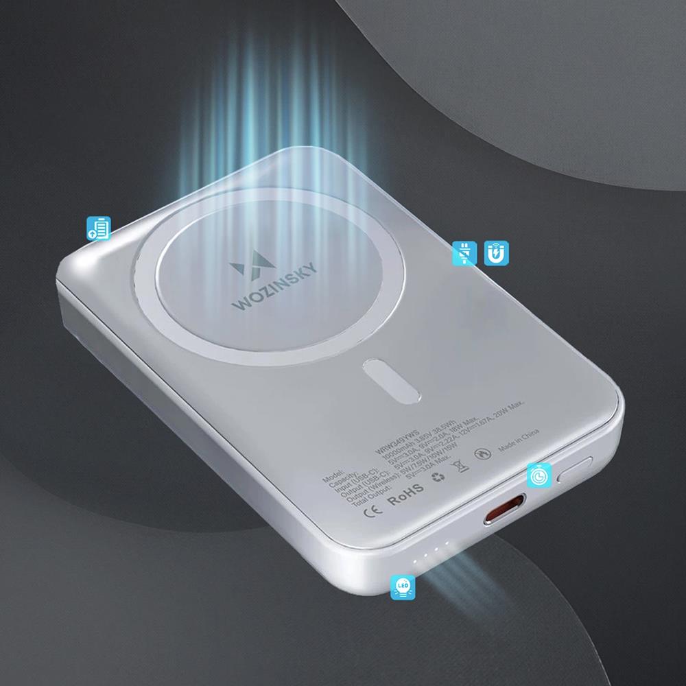 Power Bank - Wozinsky - MagSafe WRW349Y - 10000 mAh in Weiss Power Bank - Wozinsky - MagSafe WRW349Y - 10000 mAh in Weiss