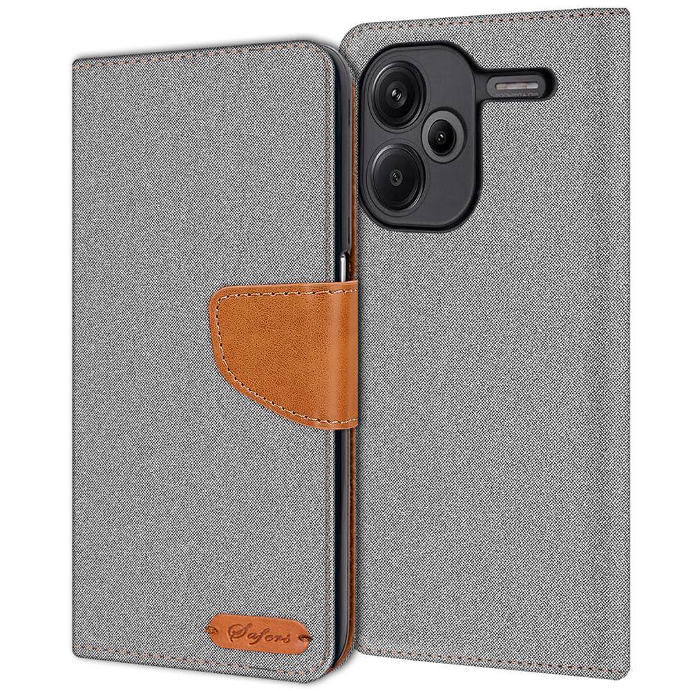 Textil Wallet für Xiaomi Redmi Note 13 Pro Plus 5G in Grau