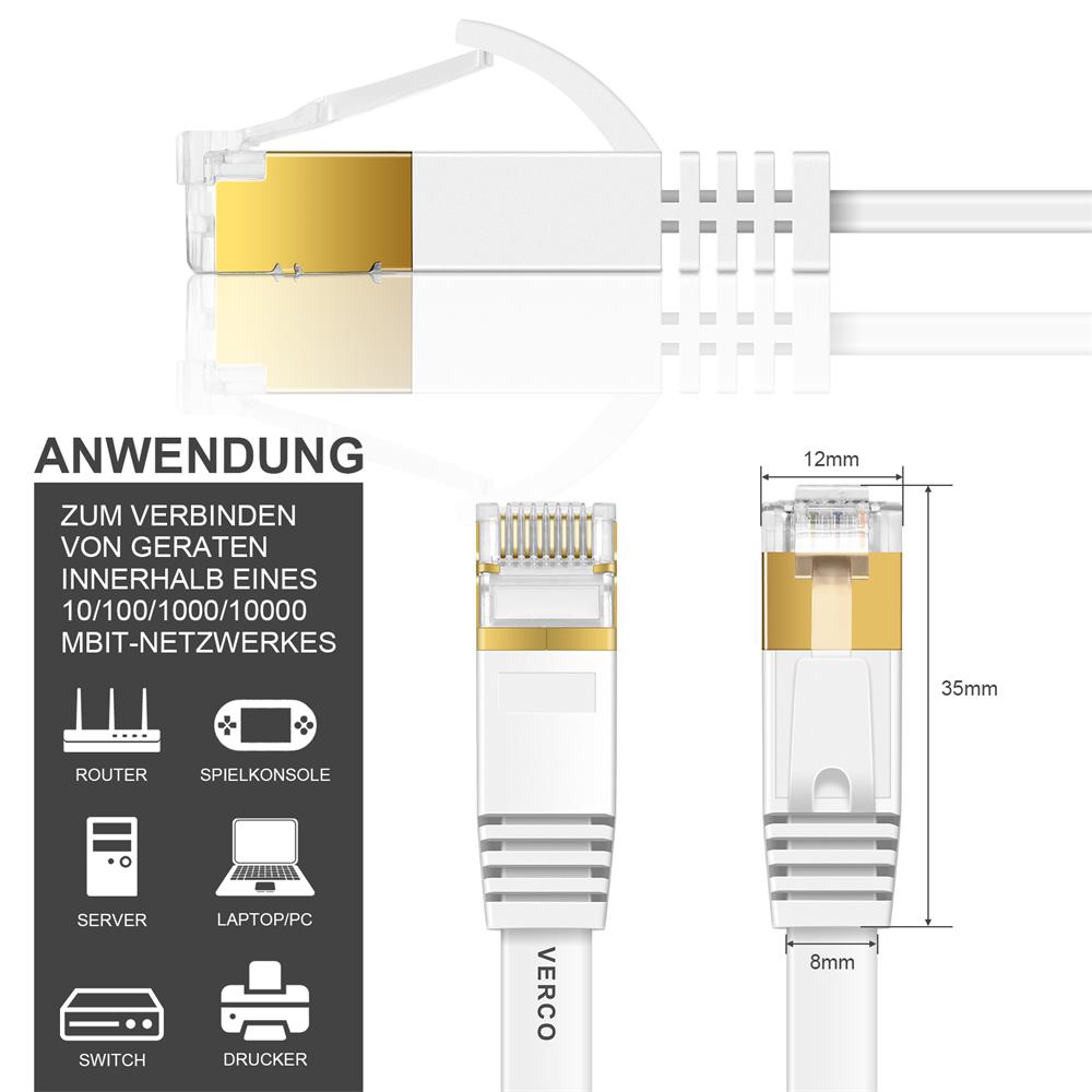 Patch FLAT Kabel Cat7 - PC-Flat-700A - 8M in Weiss