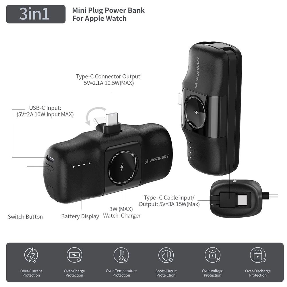 Power Bank - Wozinsky - Apple Watch WF16-YC - 5000 in Schwarz