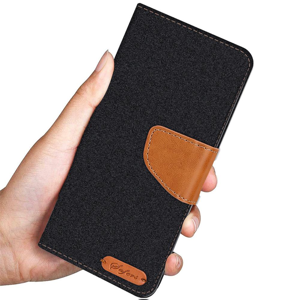 Textil Wallet für Honor 70 Textil Wallet für Xiaomi Redmi Note 9 Pro / 9S in Schwarz