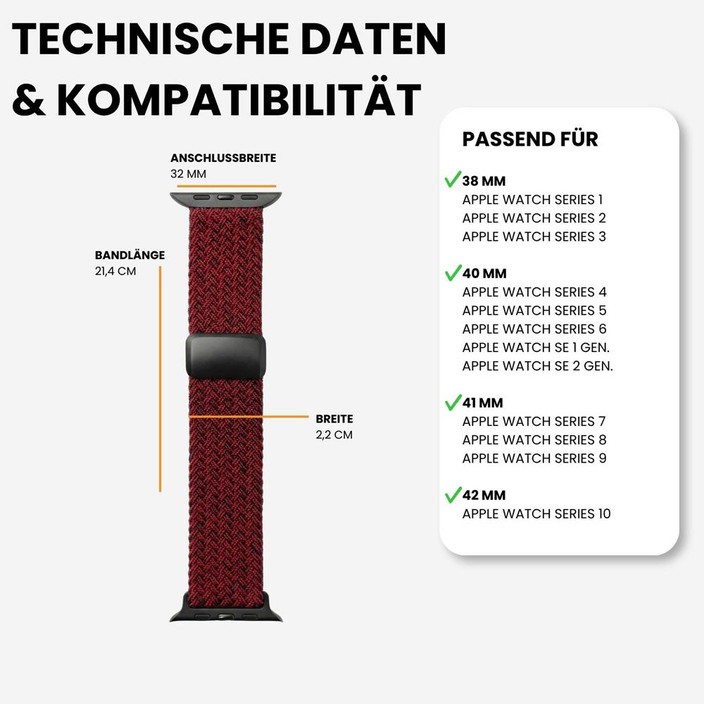 Loop Nylonarmband für Apple Watch 1-11/SE1-3 - 38/40/41/42mm in Dunkelrot - Universal