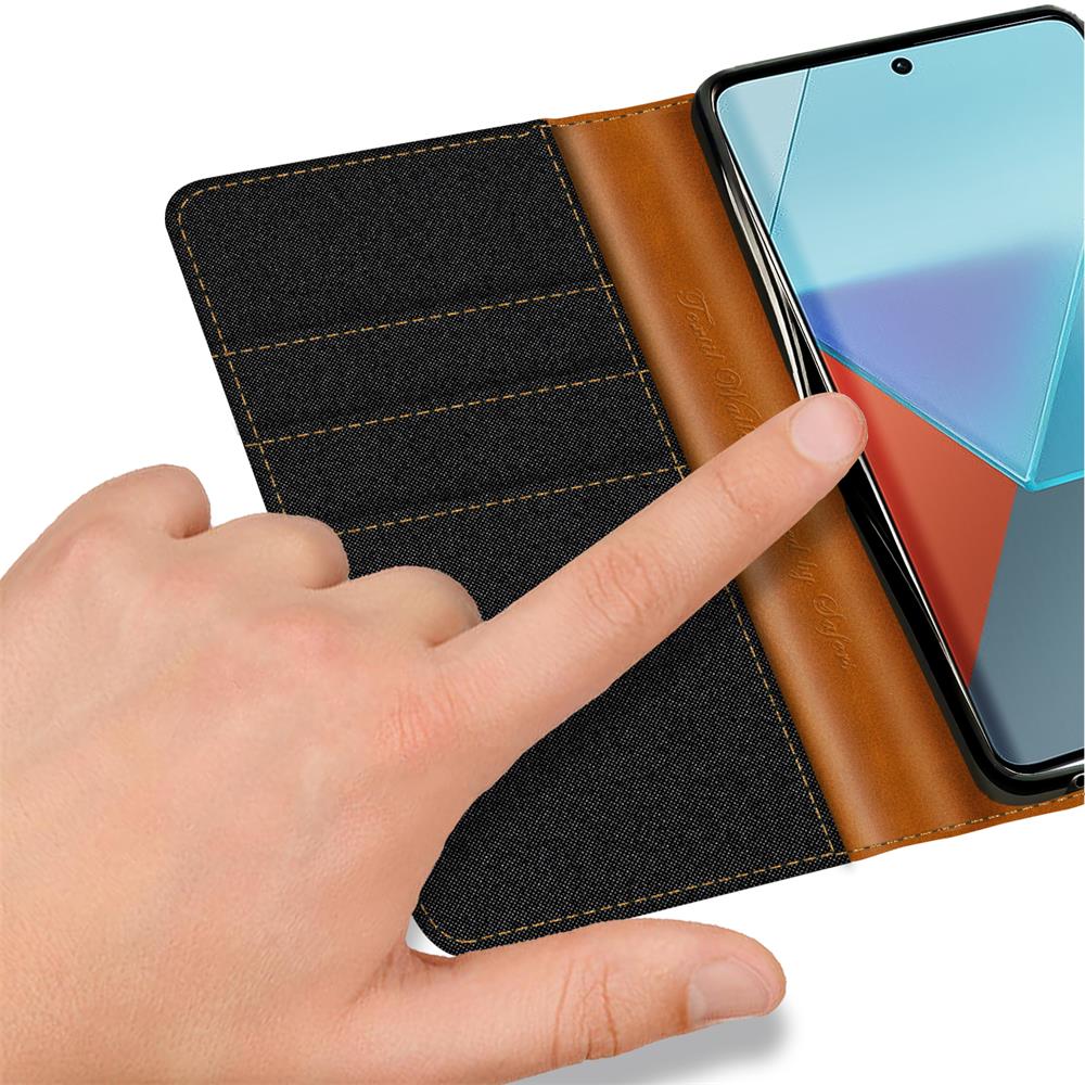 Textil Wallet für Xiaomi Redmi Note 13 Pro Plus 5G in Schwarz
