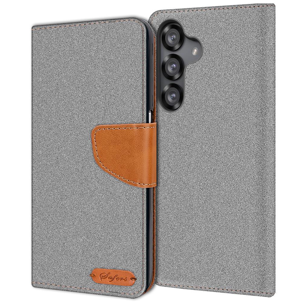 Textil Wallet für Samsung Galaxy S25 Plus in Grau