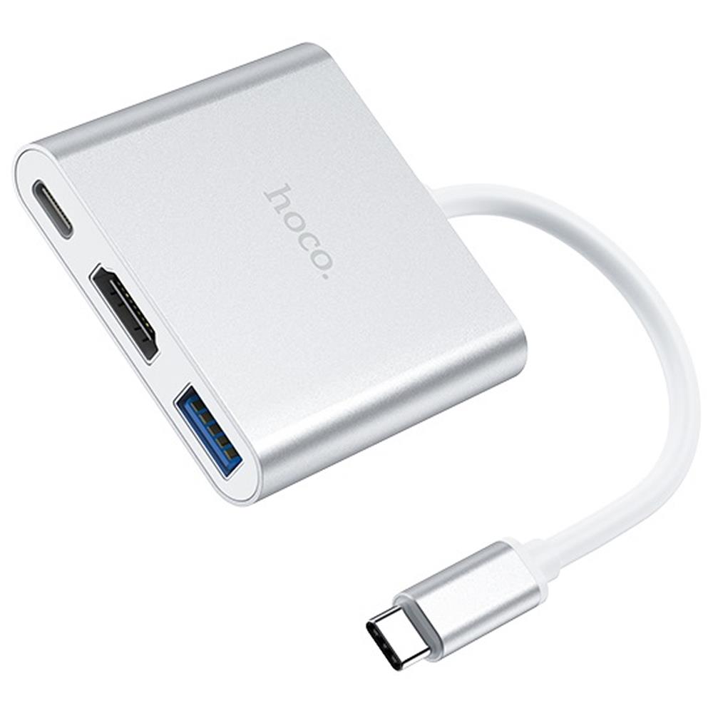 Hoco HB14 Hub Typ C USB 3.0 HDMI in Silber