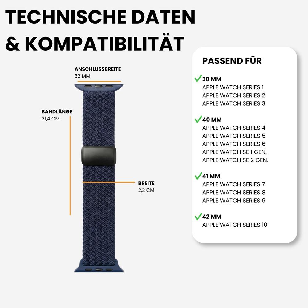 Loop Nylonarmband für Apple Watch 1-11/SE1-3 - 38/40/41/42mm in Sturmblau - Universal