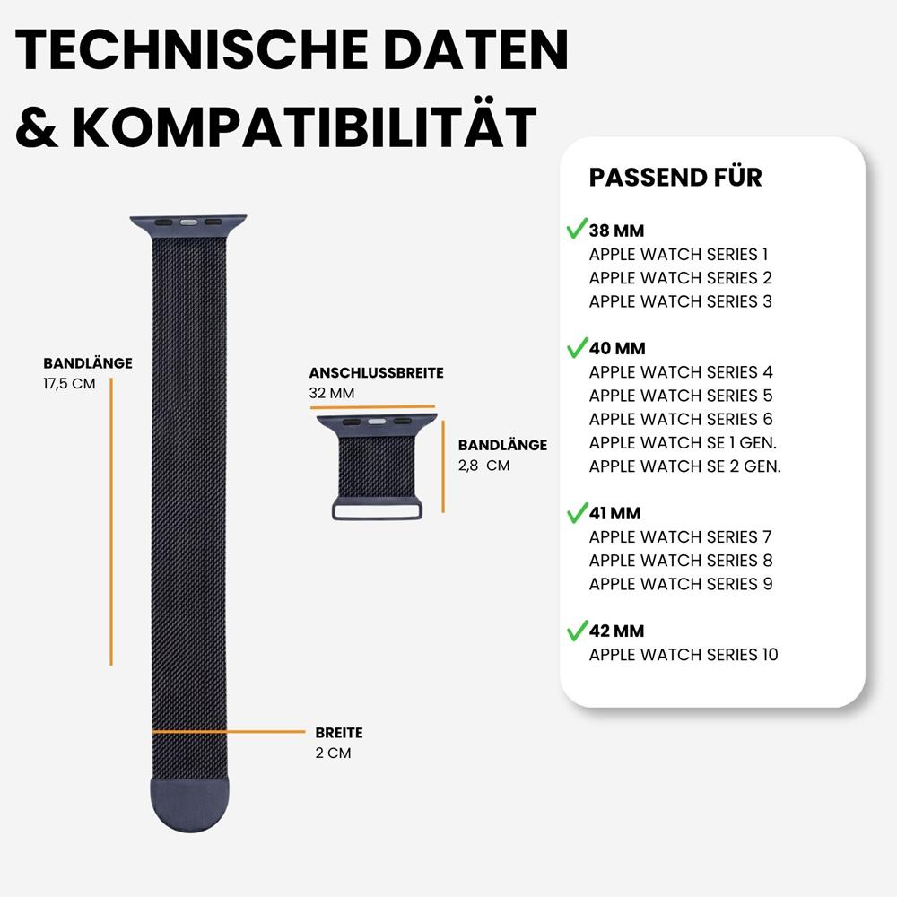 Milanese Edelstahlarmband Apple Watch 1-11/SE1-3 - 38/40/41/42mm in Mitternachtsblau - Universal