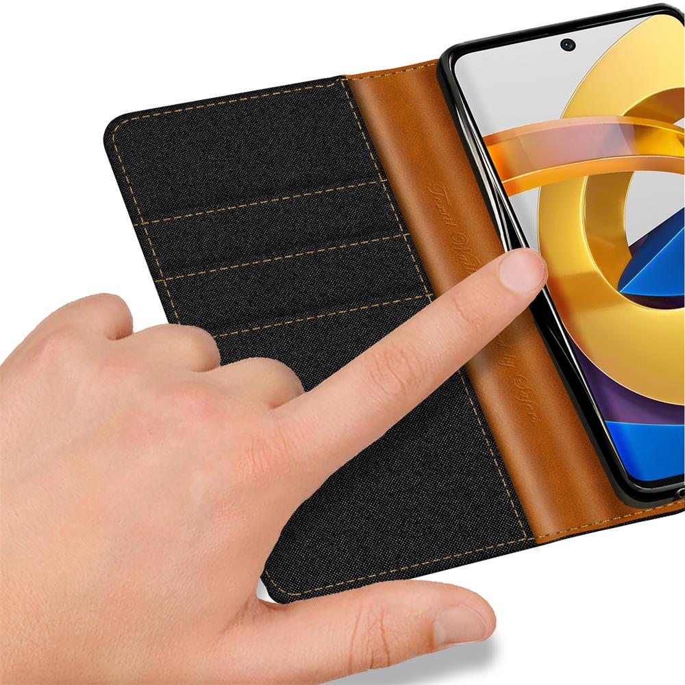 Textil Wallet für Xiaomi Poco X4 Pro 5G in Schwarz