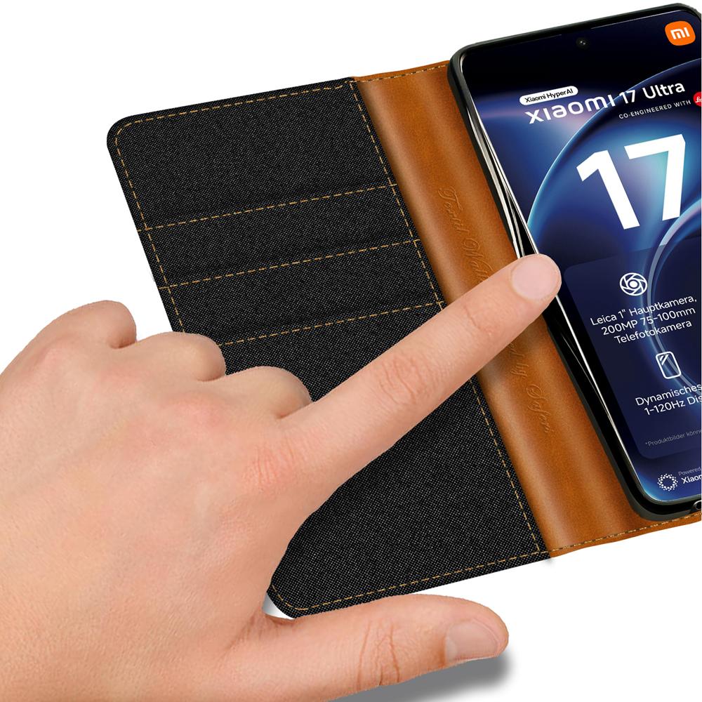 Textil Wallet für Xiaomi 17 Ultra in Schwarz