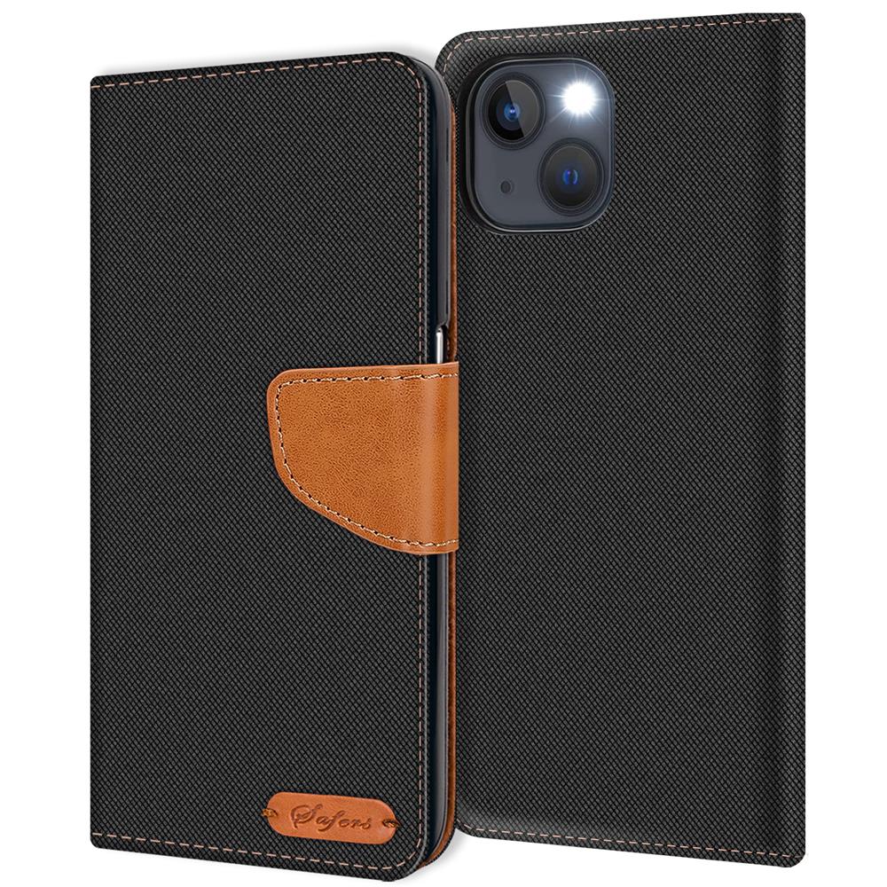 Textil Wallet für Apple iPhone 15 Plus in Schwarz