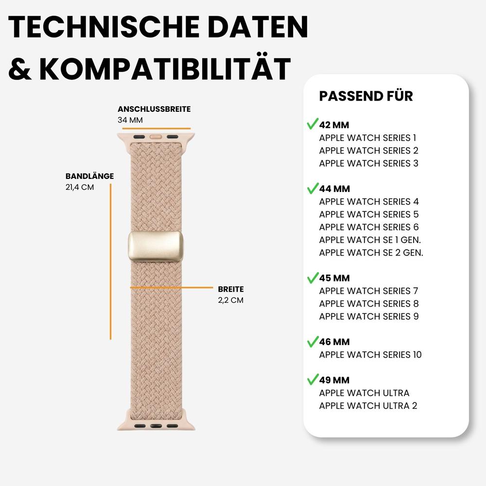 Loop Nylonarmband für Apple Watch 1-11/SE1-3/Ultra1-3 - 42/44/45/49mm in Beige - Universal