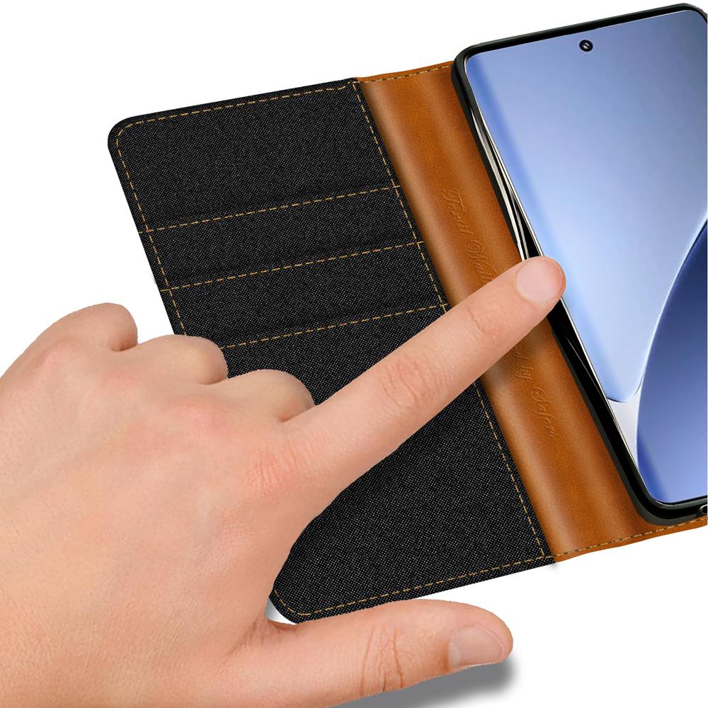 Textil Wallet für Xiaomi 15 in Schwarz