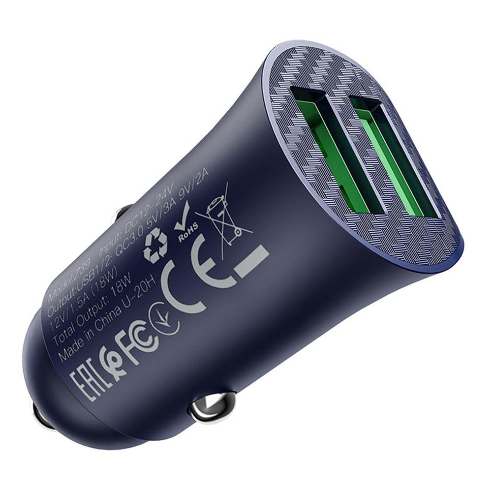 Kfz-Ladegerät Hoco - Z39 microUSB in Blau