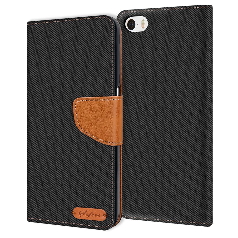 Textil Wallet für Apple iPhone 5 / 5S / SE in Schwarz
