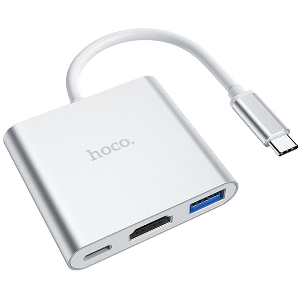 Hoco HB14 Hub Typ C USB 3.0 HDMI in Silber
