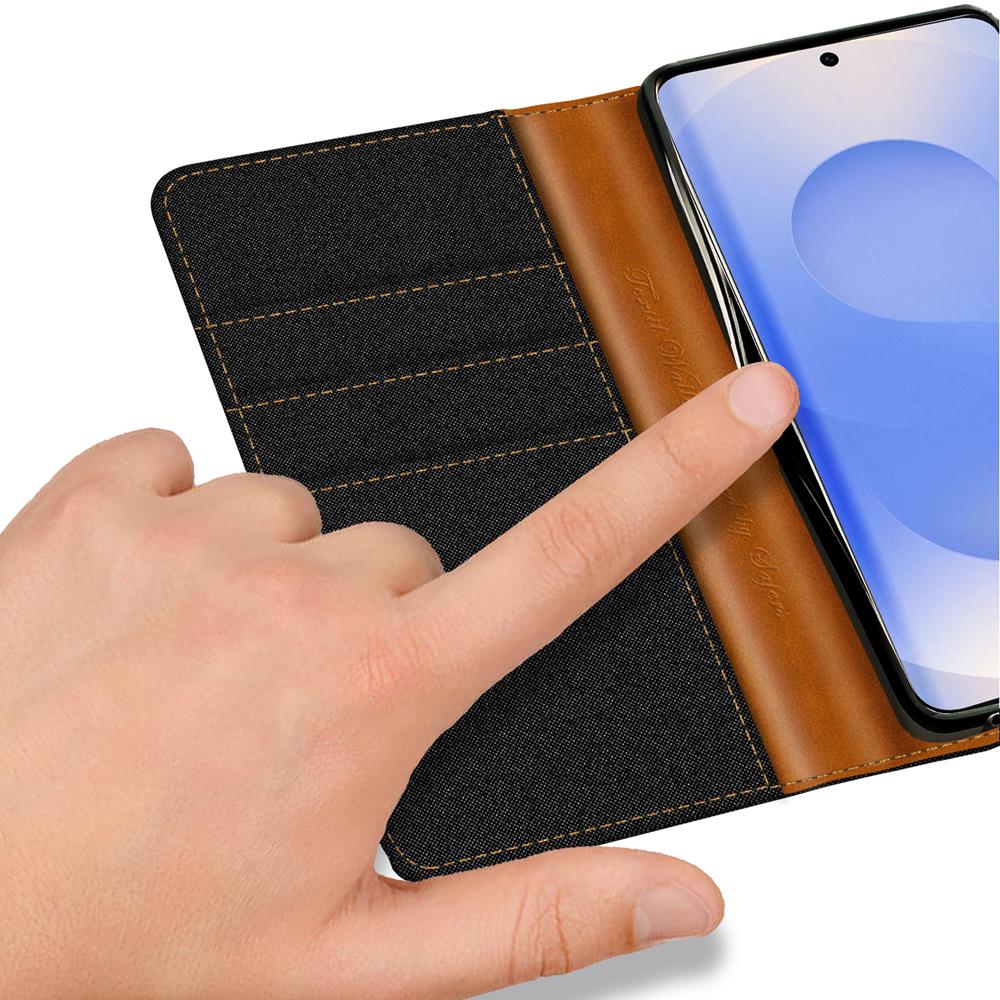 Textil Wallet für Samsung Galaxy S25 FE in Schwarz
