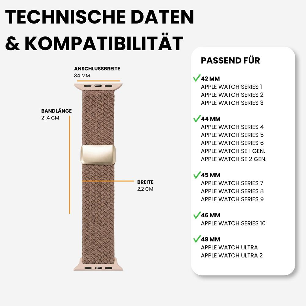 Loop Nylonarmband für Apple Watch 1-11/SE1-3/Ultra1-3 - 42/44/45/49mm in Tonbraun - Universal