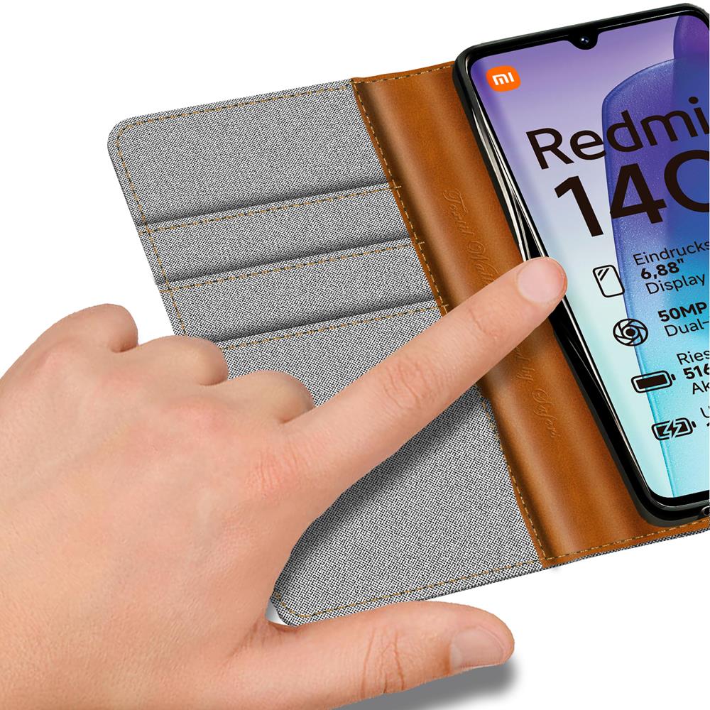 Textil Wallet für Xiaomi Redmi 14C in Grau