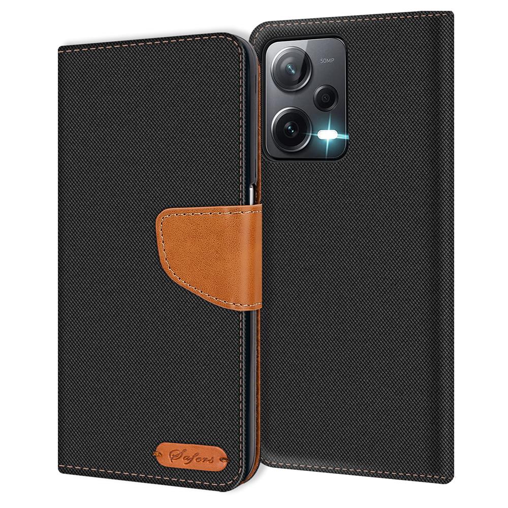 Textil Wallet für Xiaomi Redmi Note 12 Pro 5G in Schwarz