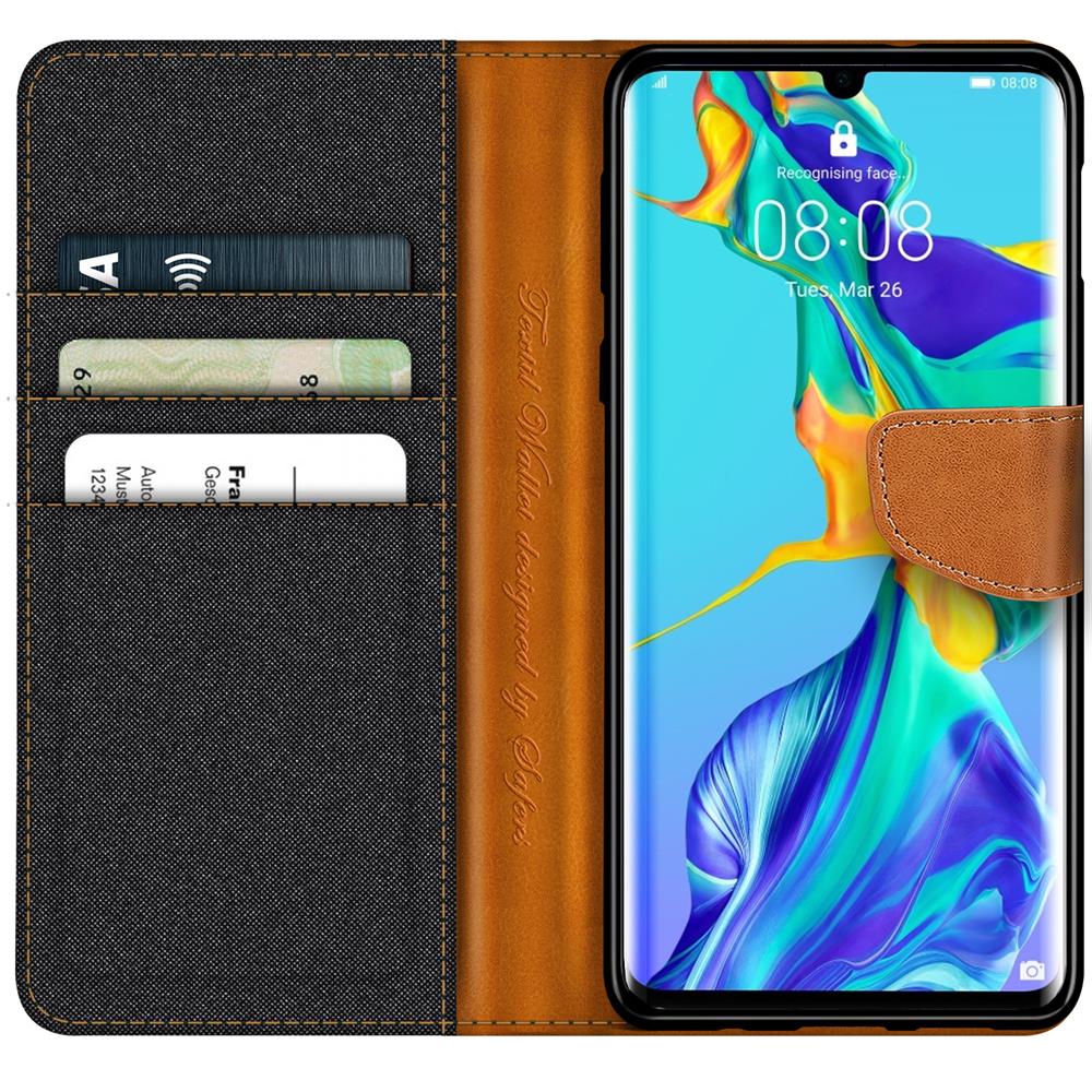 Textil Wallet für Huawei P30 Pro in Schwarz