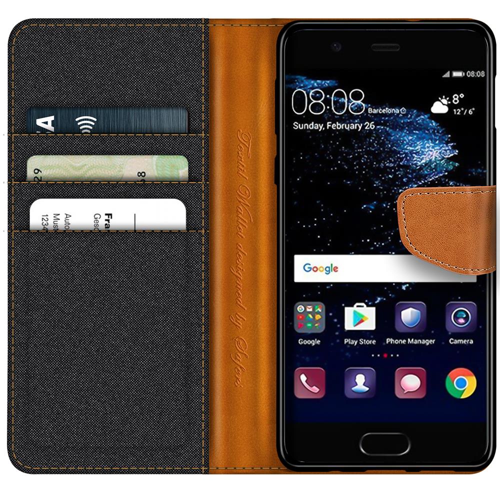 Textil Wallet für Huawei P10 in Schwarz