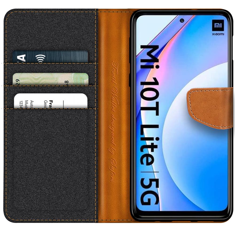 Textil Wallet für Xiaomi Mi 10T Lite in Schwarz