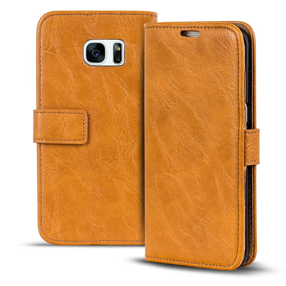 Retro Wallet für Samsung Galaxy S7 Edge in Gelbbraun