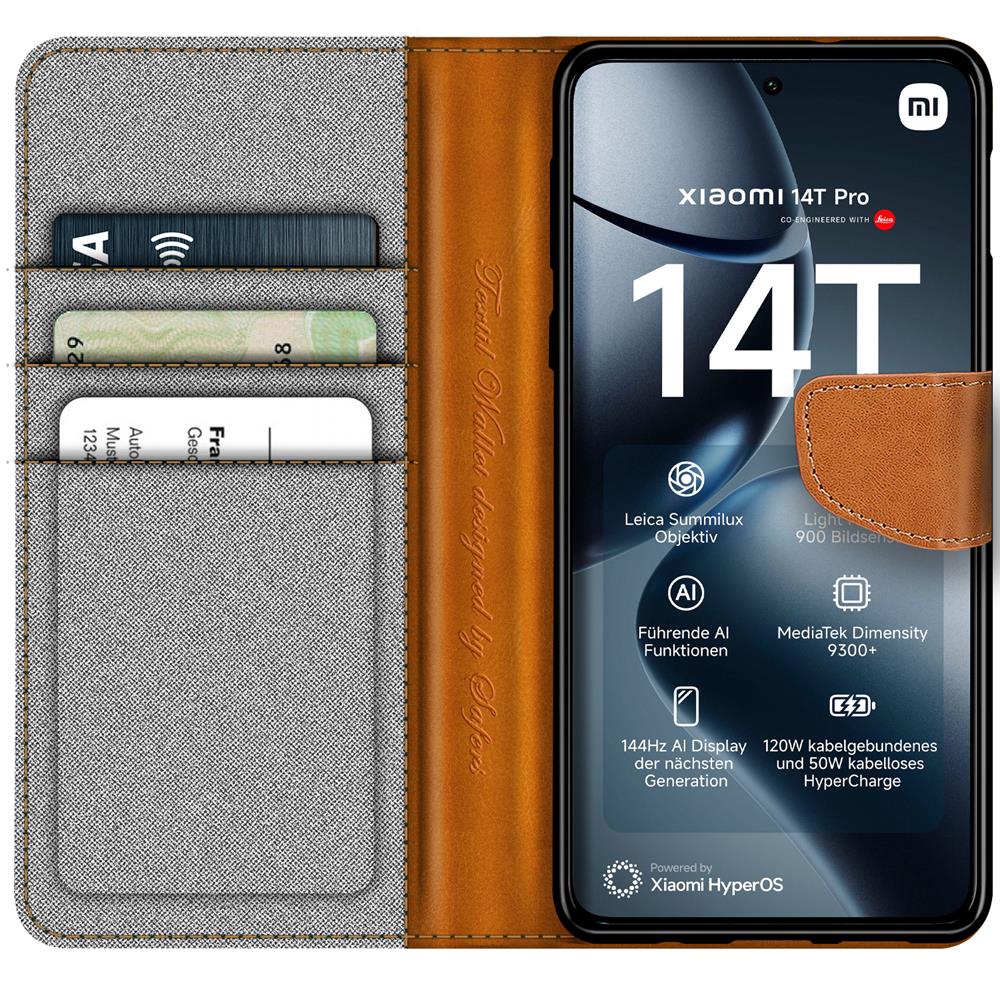 Textil Wallet für Xiaomi 14T Pro in Grau