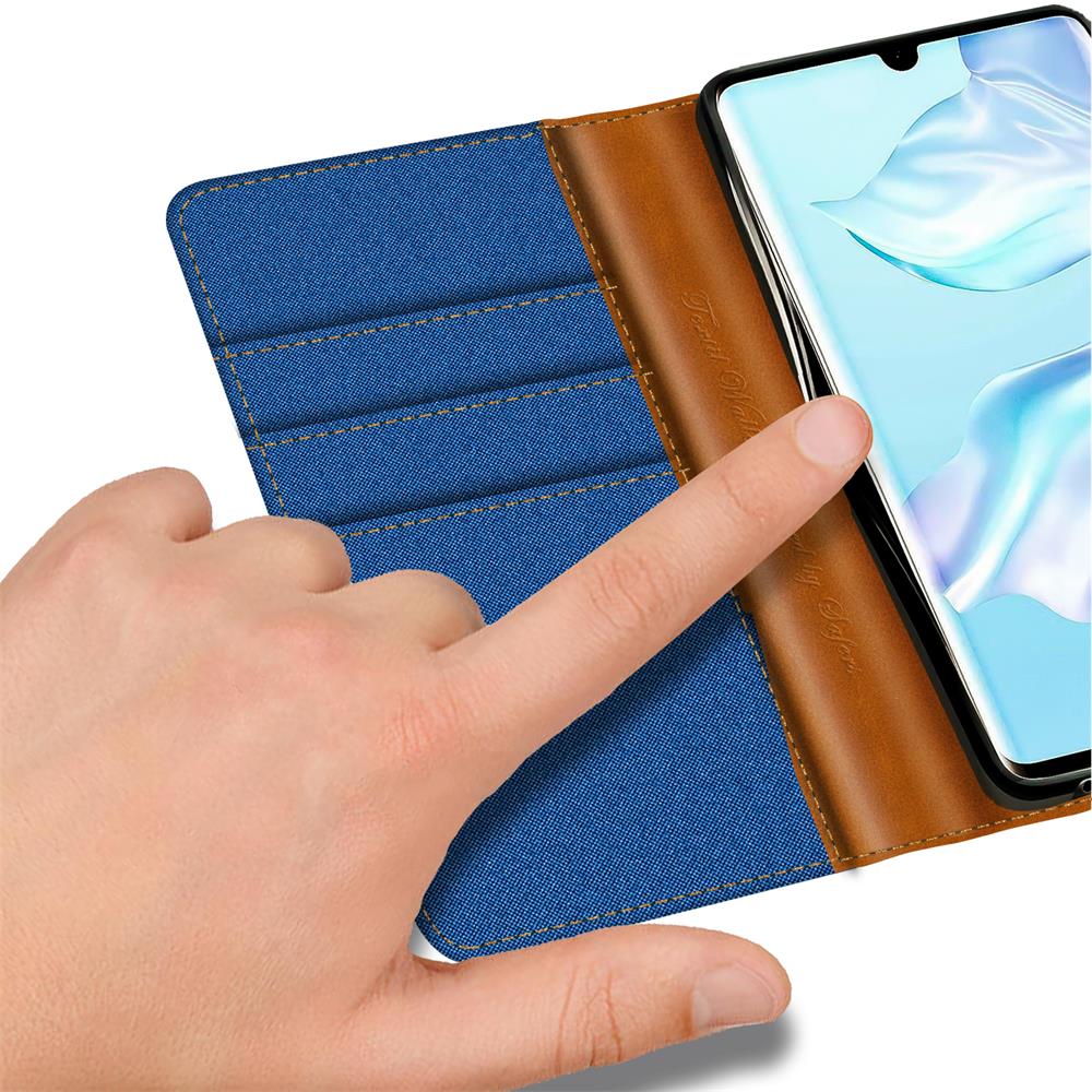Textil Wallet für Huawei P30 Lite in Blau
