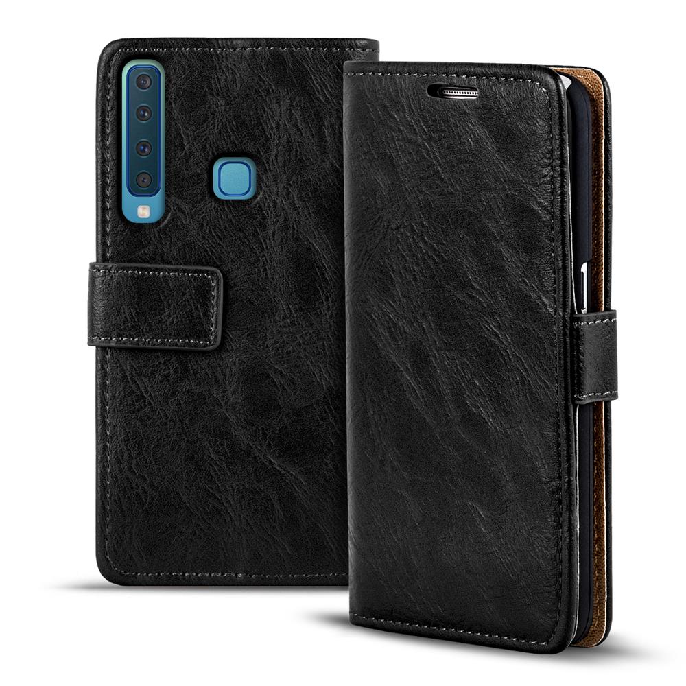 Retro Wallet für Samsung Galaxy A9 2018 in Schwarz