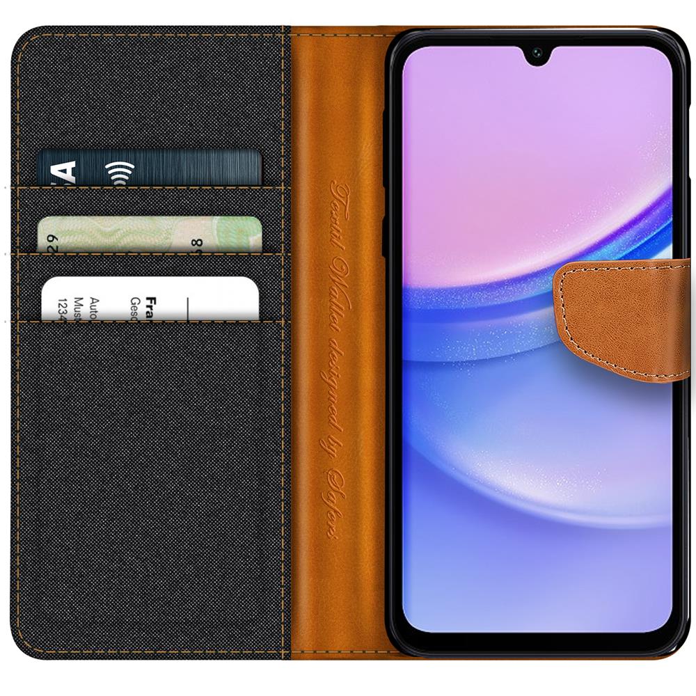 Textil Wallet für Samsung Galaxy A35 5G in Schwarz