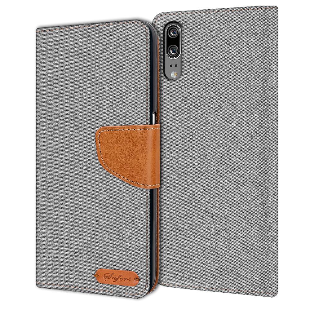 Textil Wallet für Huawei P20 in Grau