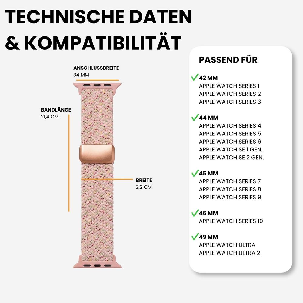 Loop Nylonarmband für Apple Watch 1-11/SE1-3/Ultra1-3 - 42/44/45/49mm in Rosé - Universal