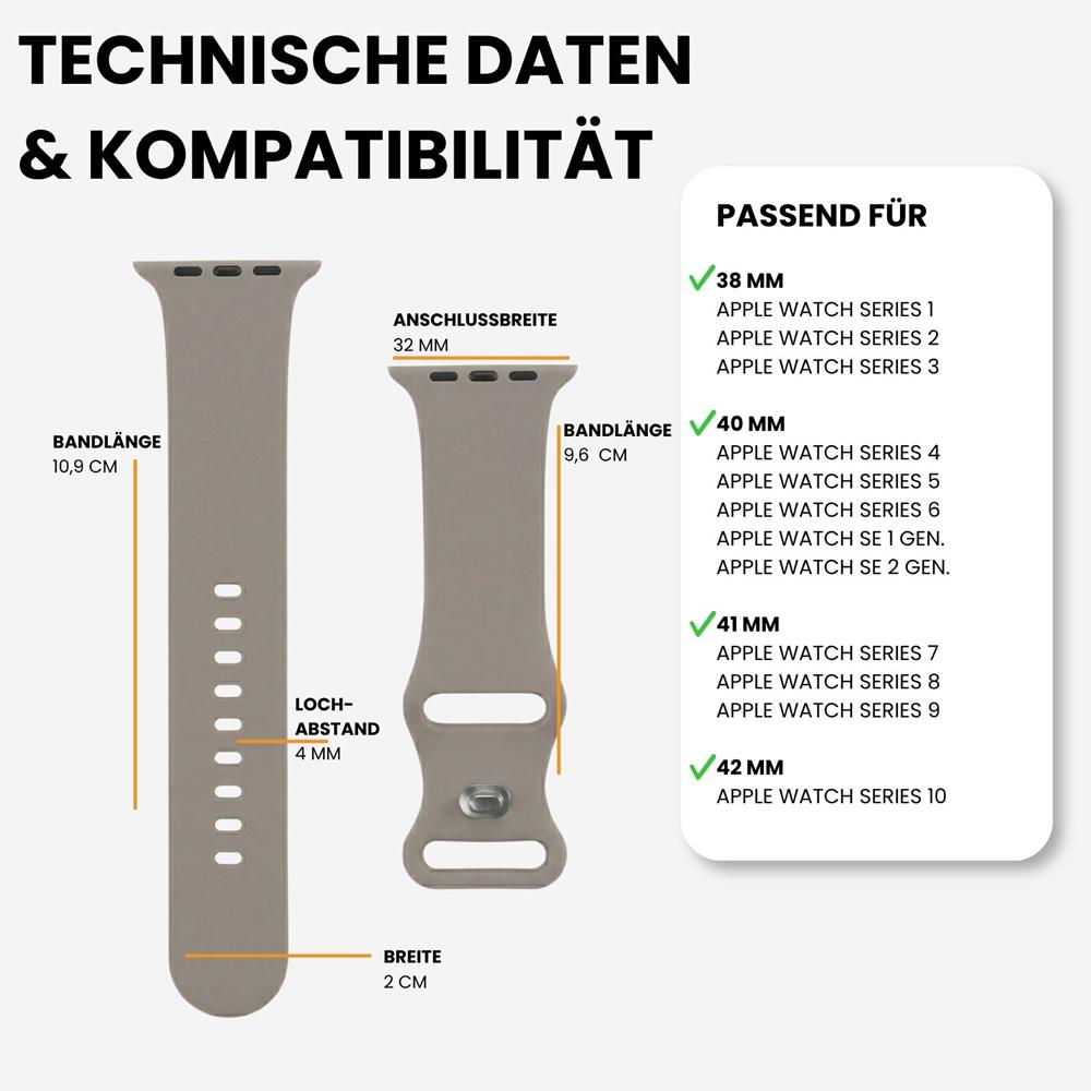 Silikonarmband Butterfly Apple Watch 1-11/SE1-3 - 38/40/41/42mm in Steingrau - Größe S