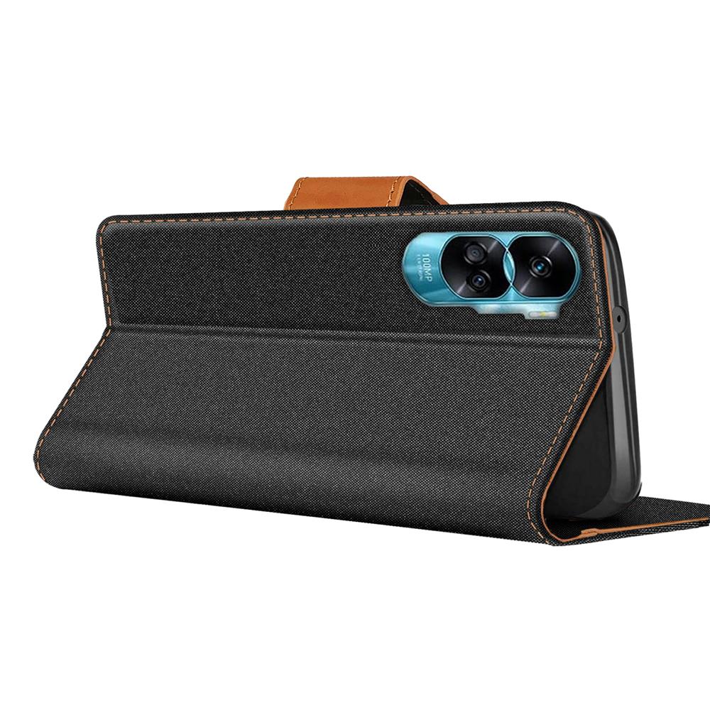 Textil Wallet für Honor 90 Lite in Schwarz