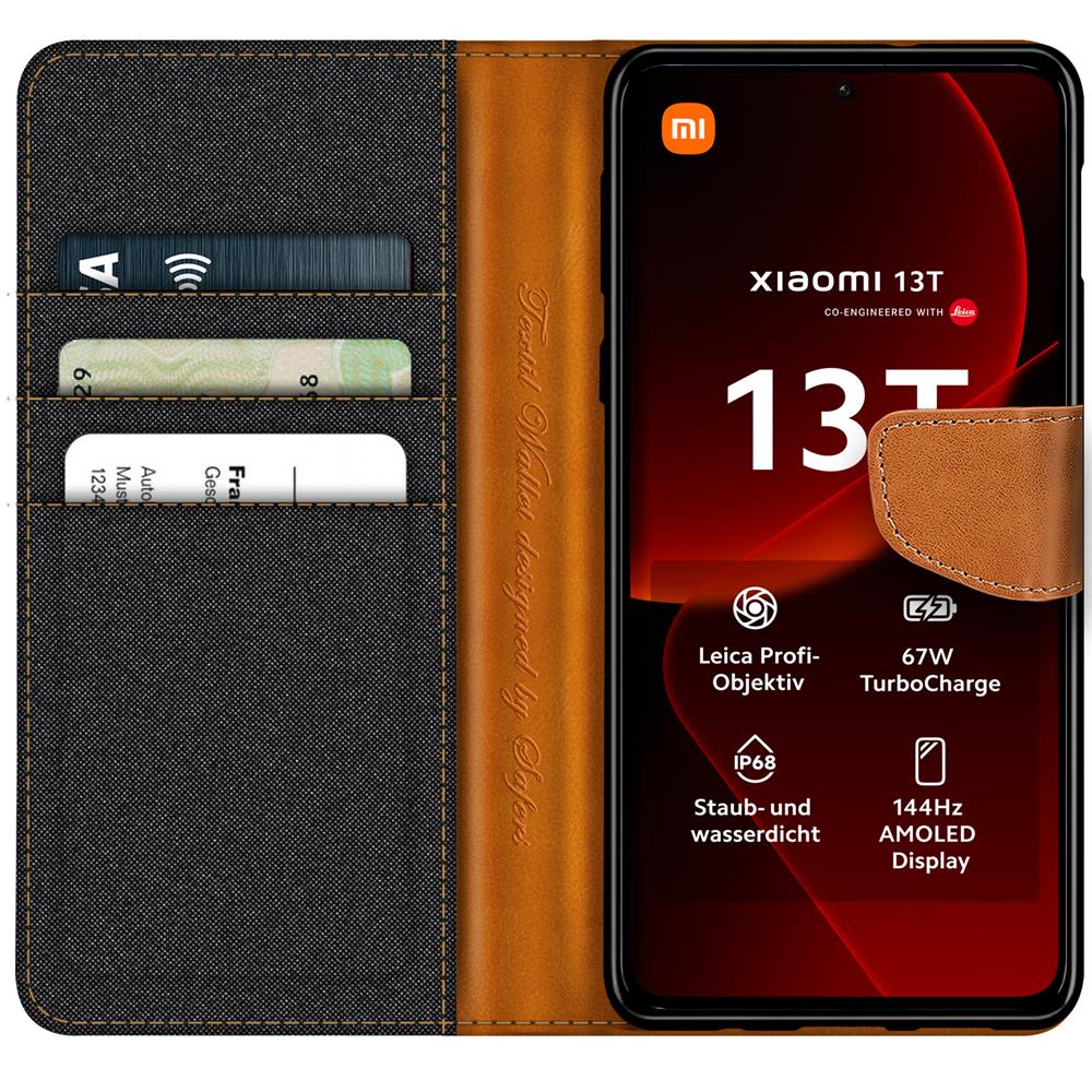 Textil Wallet für Xiaomi 13T / 13T Pro in Schwarz